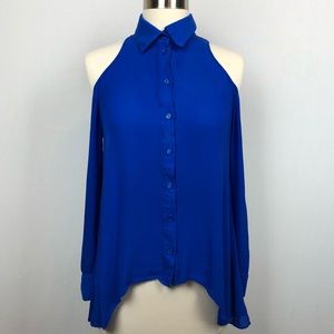 Parker cold shoulder long sleeve blue silk top XS